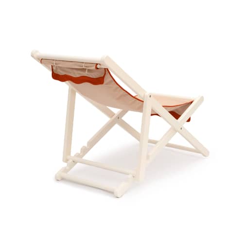 Chaise longue pliable inclinable Sling chair tissu rose / Coussin appuie-tête - BUSINESS & PLEASURE - Rose & bord orange / Riviera pink - Bois d\'acacia peint, Toile outdoor Pleasuretex