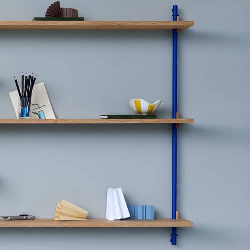 Étagère Wall Shelving – ws.65.1 bois naturel / L 85 x H 65 cm x Prof. 17,5 cm - MOEBE - Chêne naturel / Bleu - Acier, MDF placage chêne