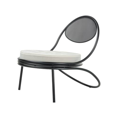 Fauteuil rembourré Copacabana métal noir / Mathieu Matégot, 1955 - Gubi - Noir / Tissu gris (Leslie Stripe 20) - Acier, Mousse, Tissu outdoor