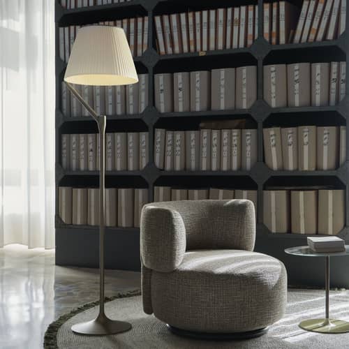 Lampada a stelo Angelo Stone LED metallo beige / H 173 cm - Kartell - Tessuto Champagne / Ecrù - Alluminio, Cotone, Termoplastica