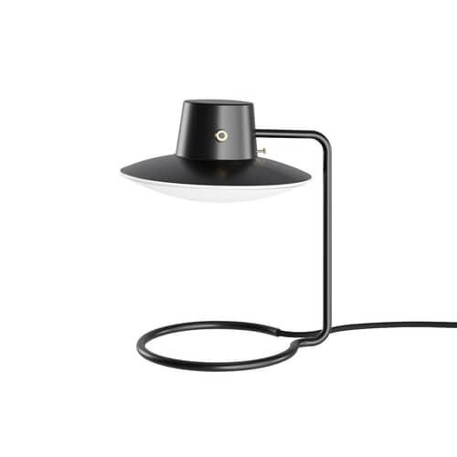 Lampe de table AJ Oxford / Arne Jacobsen, 1963 - H 28,4 cm - Louis Poulsen - Abat-jour : noir & opalin - Acier, Verre soufflé