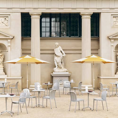 Parasol Terrazza - Hexagon tissu jaune / Ø 300 cm - Hay - Ocre & blanc cassé - Acier, Aluminium, Polypropylène, Toile oléfine