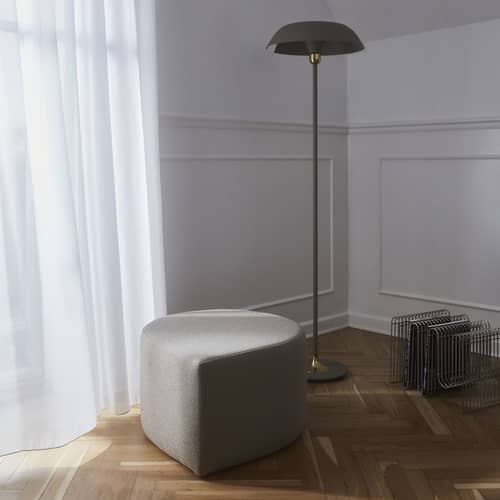 Pouf Stilla tissu beige / Polyester recyclé - AYTM - Taupe (polyester recyclé) - Contreplaqué, MDF, Mousse polyuréthane, Polyester recyclé