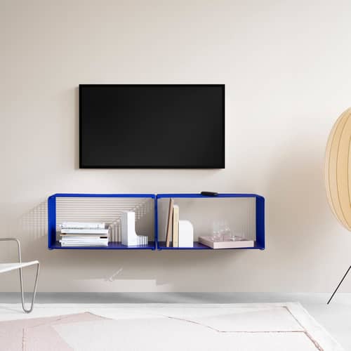 Regal Panton Wire Extended Rectangle metall blau / 70 x H 34,8 x T 34,8 cm - Verner Panton, 1971 - MONTANA - Monarch 135 - Lackierter Edelstahldraht