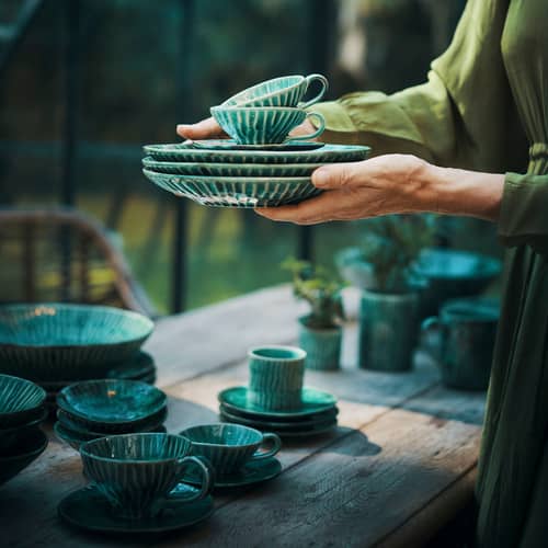 Set de 2 soucoupes pour tasse à cappuccino Verde Lanza - Serax - Set 2 soucoupes - Grès émaillé