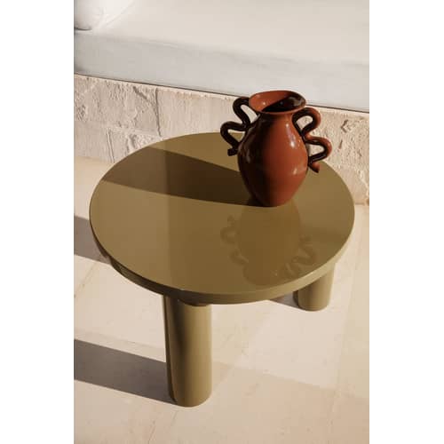 Table basse Post Small laqué vert / Ø 65 x H 41 cm - Ferm Living - Vert Olive - MDF laqué