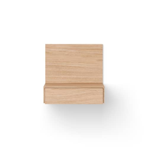 Tana Wall-mounted bedside table natural wood / Drawer - W 41.9 x D 32.2 cm - NEW WORKS - Oak - Oak veneer