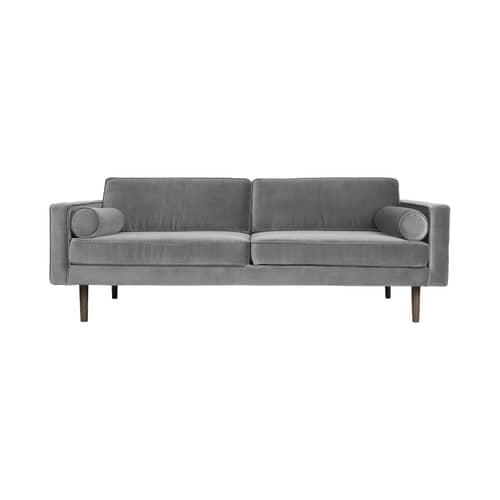 Canapé droit Wind tissu gris / L 200 cm - Velours - BROSTE COPENHAGEN - Gris - Aggloméré, Chêne huilé teinté, Mousse, Velours polyester