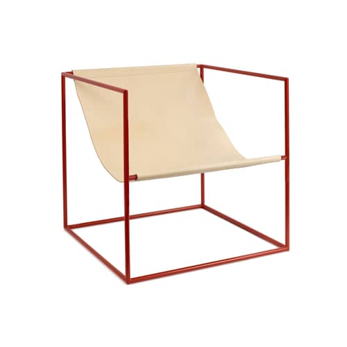 Fauteuil Solo Seat cuir beige - valerie objects - Cuir beige / Structure rouge - Acier, Cuir