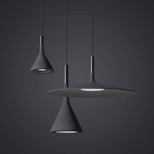 Aplomb Large Pendant stone grey black / LED - Concrete - Ø 45 x H 20 cm - Foscarini - Anthracite - Concrete, Lacquered polycarbonate