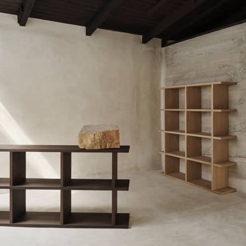 Regal Kona 2x4 holz natur / B 122,5 x H 141 cm - Ferm Living - Eiche, hell - eichenfurnierte Holzfaserplatte