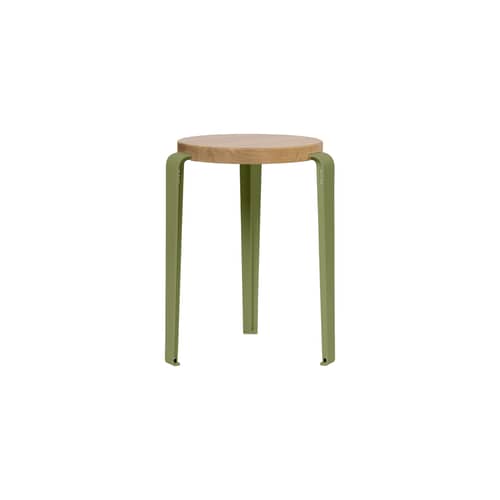 Lou Stackable stool metal green / H 45 cm - Eco-certified Oak - TIPTOE - Khaki green - Eco-certified solid oak, Powder coated steel