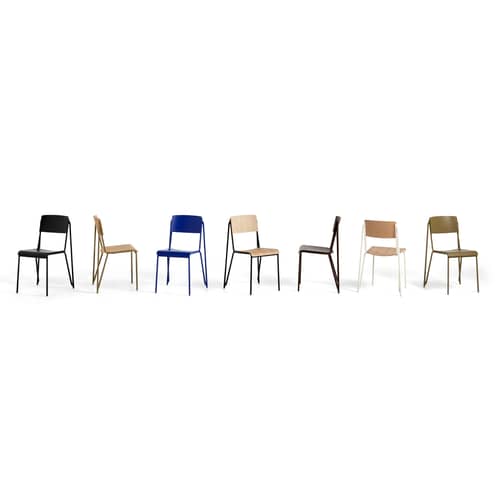 Petit standard Stacking chair wood blue / Steel & wood - Hay - Blue / Blue legs - Powder coated steel, Tinted oak plywood