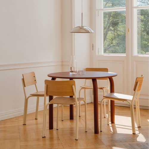 Tavolo rotondo Meko legno rosso / Ø 100 cm - da 2 a 4 persone - NOO.MA - Rosso d\'arancio - , Acciaio