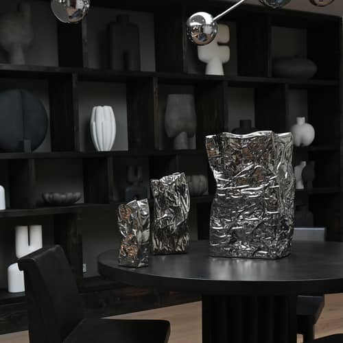 Vase Kami Mini keramik silber / B 13 x H 25 cm - 101 COPENHAGEN - Verchromt - Keramik