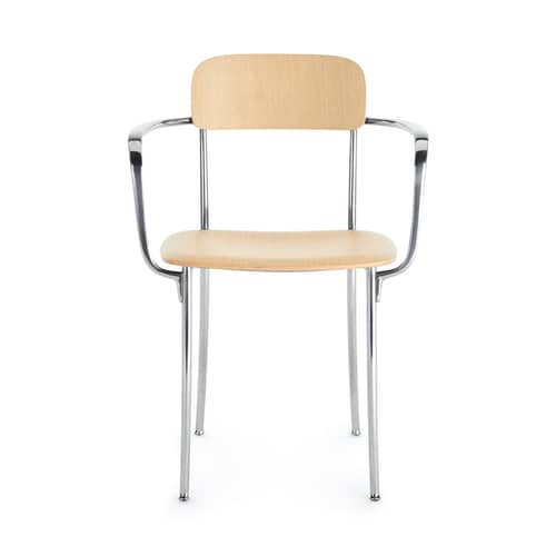 Savoia INDOOR Dining chair natural wood - Kartell - Oak (natural wood) / Chromed - Oak veneer, Polished aluminium