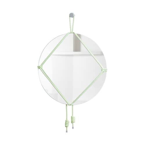 Miroir mural Shibari Rond verre jaune / Ø 65 cm - Moustache - Jaune - Corde, Hêtre, Verre
