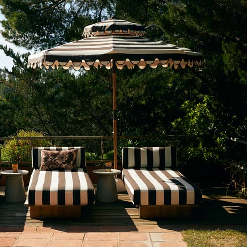 Ombrellone Striped Patio tessuto marrone / Ø 270 cm - Reclinabile - HK LIVING - Marrone / ecru - Acciaio, Faggio certificato, Poliestere