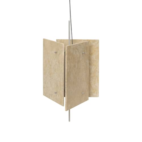 Pendelleuchte Oeste stein beige / Ø 43 x H 46 cm - Travertin - Ferm Living - Sand - gebürstetes Aluminium, Travertin