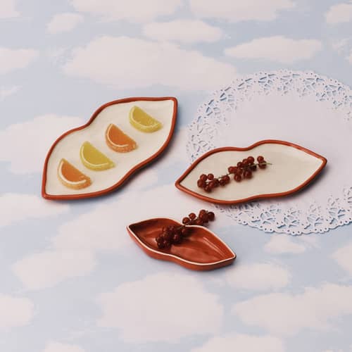 Set de 3 plats de service Lips / 25,5 x 12,5 cm - Serax - Rouge - Grès émaillé