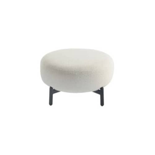 Pouf Lunam tissu blanc / Ø 63 cm - Tissu bouclé - Kartell - Blanc (tissu bouclé Orsetto) / Pieds noirs - Acier peint, Polyuréthane expansé, Tissu bouclé