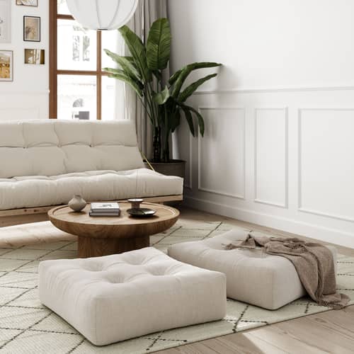 Pouf More / 70 x 70 cm - Fabriqué à la main en Europe - KARUP DESIGN - Ivoire 510 (velours côtelé) - Coton, Fibres mélangées, Polyester