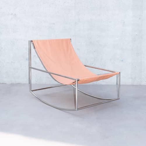 Rocking chair  tissu rose OUTDOOR - valerie objects - Rose / Structure acier poli - Acier inoxydable, Tissu outdoor