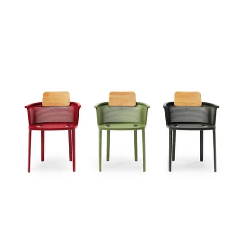Nicolette Stackable armchair metal green / Aluminium & teak - Ethimo - Green & teak / White cushion - Acrylic fabric, Lacquered cast aluminium, Natural teak