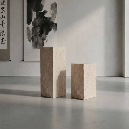 Table d\'appoint Podium Medio / 30 x 30 x H 55 cm - Pierre naturelle - 101 COPENHAGEN - H 55 cm / Blanc - Pierre