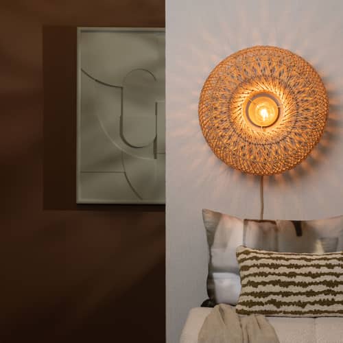 Wandleuchte mit Stromkabel Arizona faser beige / Ø 50 cm - Rattan - GOOD&MOJO - Natur - Eisen, Rattan
