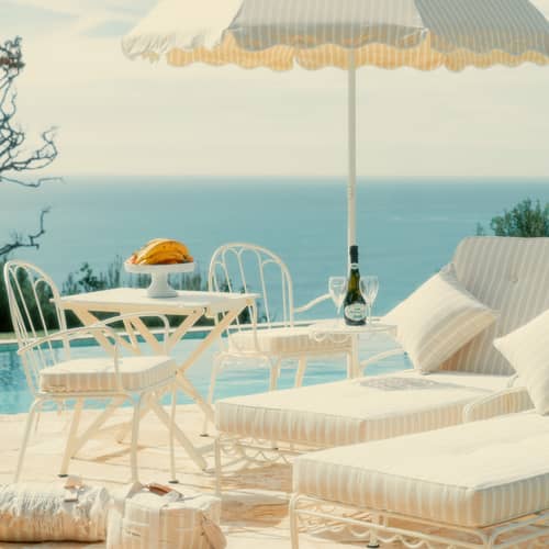 Chaise empilable Al Fresco métal  / Coussin inclus - BUSINESS & PLEASURE - Coussin Monaco (rayé beige) - Acier, Mousse, Tissu outdoor Pleasuretex®