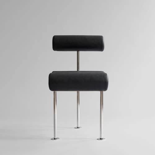 Chaise rembourrée Hiro cuir noir - 101 COPENHAGEN - Cuir noir/ Acier - Acier inoxydable, Cuir aniline, Mousse