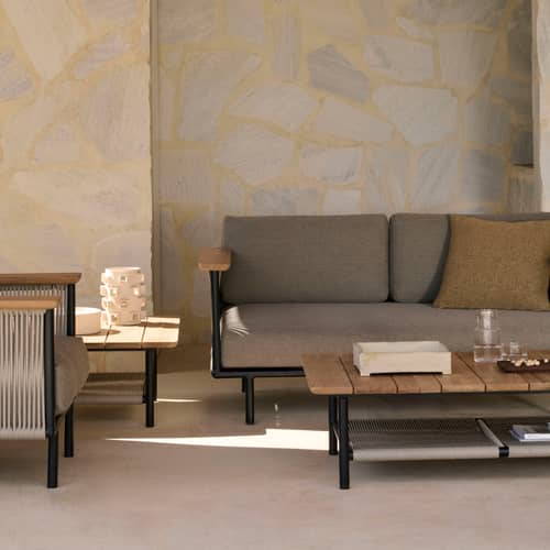 Couchtisch Corbey holz natur / 80 x 80 cm - Ethnicraft - 80 x 80 cm / Teakholz - Aluminium, Kordel, Teakholz