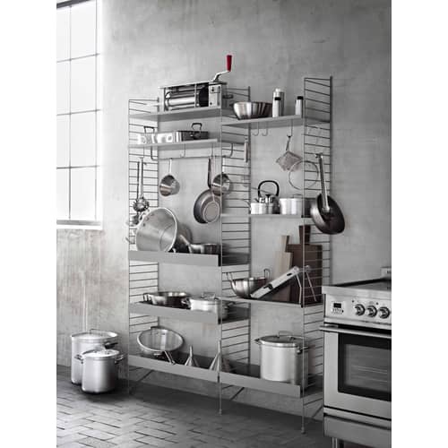 Etagère métal perforé / Rebord haut - L 58 x P 30 cm - String Furniture - Blanc - Acier