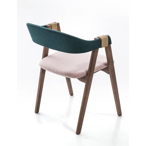 Fauteuil rembourré Mathilda tissu bleu rose vert bois naturel - Moroso - Turquoise / Rose pâle / Frêne teinté  - Mousse, Noyer massif, Tissu Kvadrat