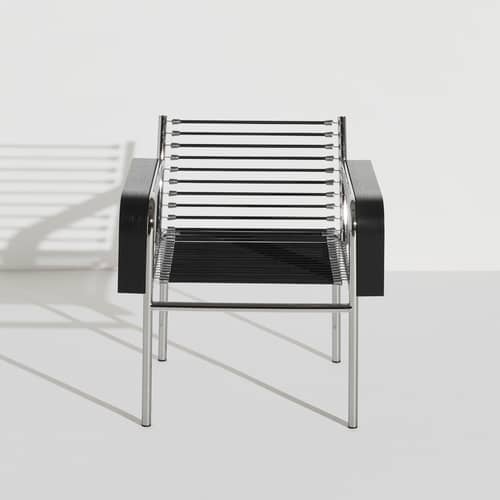 Fauteuil Sandows / Réédition 1927 - Petite Friture - Noir - Acier chromé, Placage de chêne laqué, Tendeurs élastiques