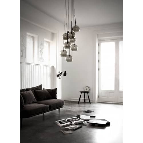 Divano destro FLY tessuto grigio legno naturale / 2 posti - L 162 cm - &tradition - Legno scuro / Cuscini grigio scuro -  Plumes, Espanso, Rovere oliato, Tessuto