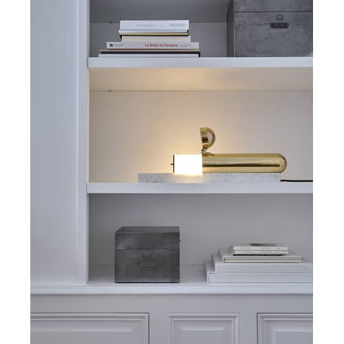 Lampe de table ISP LED métal marbre blanc or / Marbre & laiton - L 52 cm - DCW éditions - Marbre blanc / Laiton - Laiton poli, Marbre