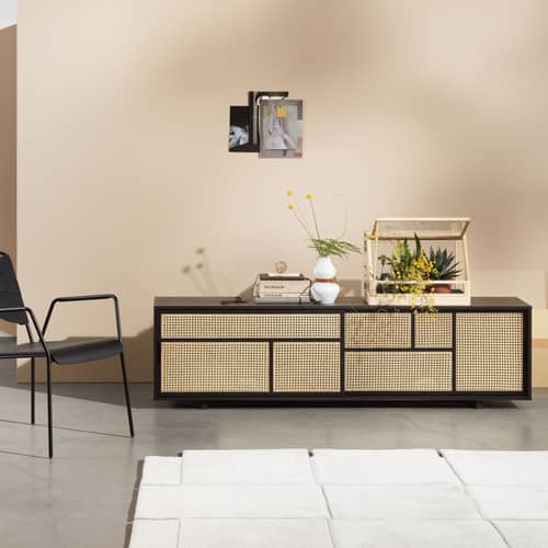 Buffet Air bois naturel / Meuble TV - Cannage rotin - L 180 x H 50 cm - Design House Stockholm - Chêne / Rotin naturel - Cannage de rotin, MDF plaqué chêne