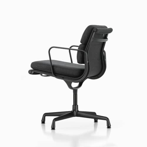 Drehsessel Soft Pad EA 208 textil schwarz / Eames, 1969 - Vitra - Schwarz (Stoff Cosy) / Alu schwarz - Aluminium-Druckguß, Gewebe, Polyurethan-Schaum