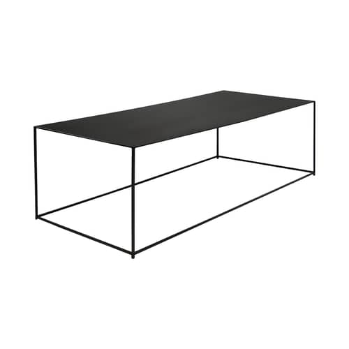 Table basse Slim Irony métal noir / 124 x 62 x H 34 cm - Zeus - Plateau phosphaté noir / Pied noir cuivré - Acier