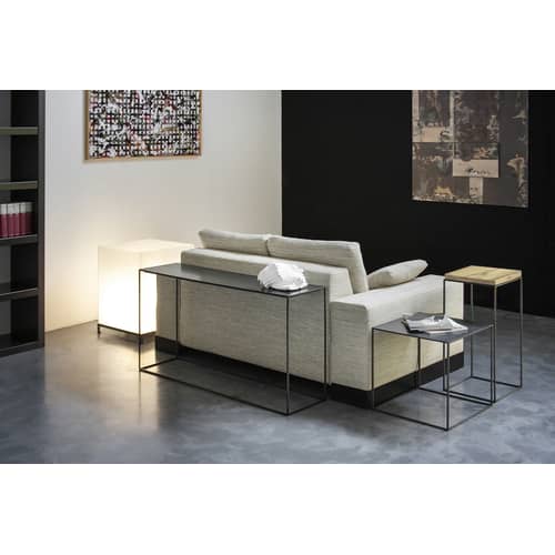 Table basse Slim Irony métal noir / 31 x 31 x H 64 cm - Zeus - Plateau phosphaté noir / Pied noir cuivré - Acier
