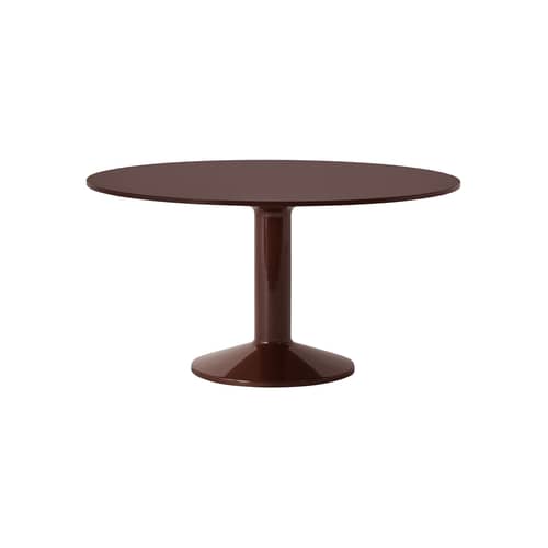 Table ronde Midst rouge / Ø 140 cm - Linoleum - Muuto - Rouge mat / Pied rouge brillant - Acier, MDF recouvert de linoléum
