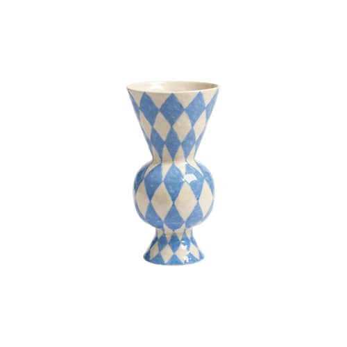 Vase Rhombic céramique bleu / Ø 16 x H 29,5 cm - Peint à la main - & klevering - Bleu - Grès
