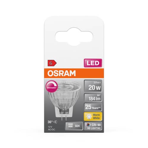 Ampoule LED GU4 dimmable Spot MR11 / 2,8W (= 20W) - Blanc chaud - Osram - Transparent - Verre