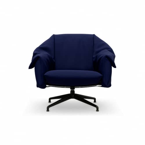 Poltrona girevole Bascule Lowback tessuto blu / Meccanismo di inclinazione - Base a 4 gambe - Vitra - Blu elettrico (tessuto Volo) / Base in alluminio nero - Alluminio, Schiuma PU riciclabile, Tessuto