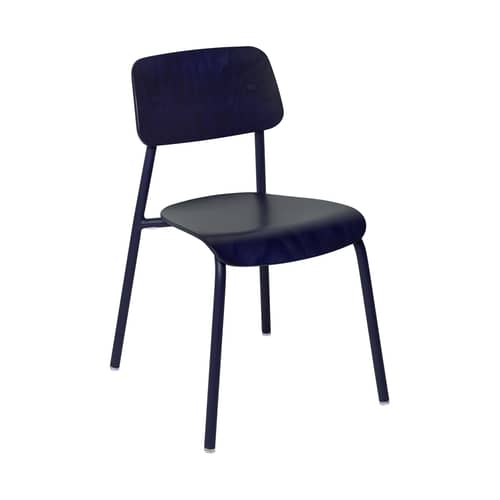 Chaise empilable Studie bois bleu - Fermob - Bleu abysse - Aluminium, Placage de hêtre teinté
