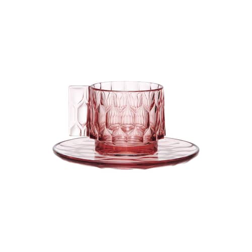 Jellies Family Coffee cup plastic material pink Set cup + saucer - Kartell - Transparent dark pink - Thermoplastic technopolymer