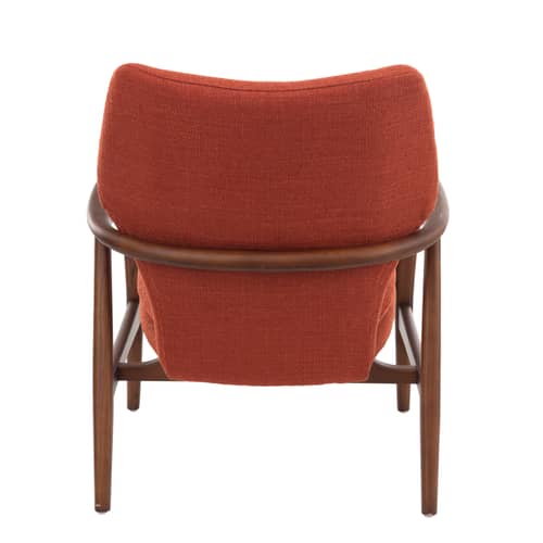 Fauteuil rembourré Peggy tissu rouge orange bois naturel - Pols Potten - Rouille / Bois foncé - Frêne verni, Mousse, Tissu