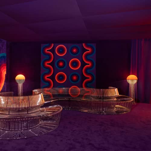 Lampadaire Wire / H 120 cm - Verner Panton, 1972 - Verpan - Orange - Acier chromé, Polycarbonate